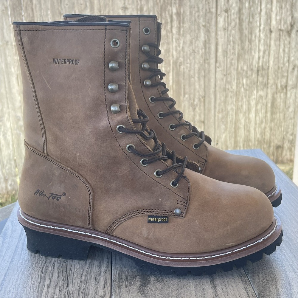 Ad Tec Logger Work Boots Men 12 Brown Horse Leather 9" Advanced Waterproof NEW